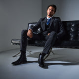 Gray and Periwinkle Blue Window Pane 3 Piece Suit