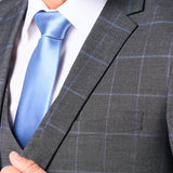 Gray and Periwinkle Blue Window Pane 3 Piece Suit