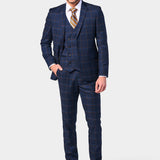 Navy Rust Plaid 3 Piece Suit