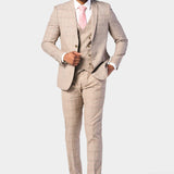 Tan and Pink Plaid 3 Piece Suit