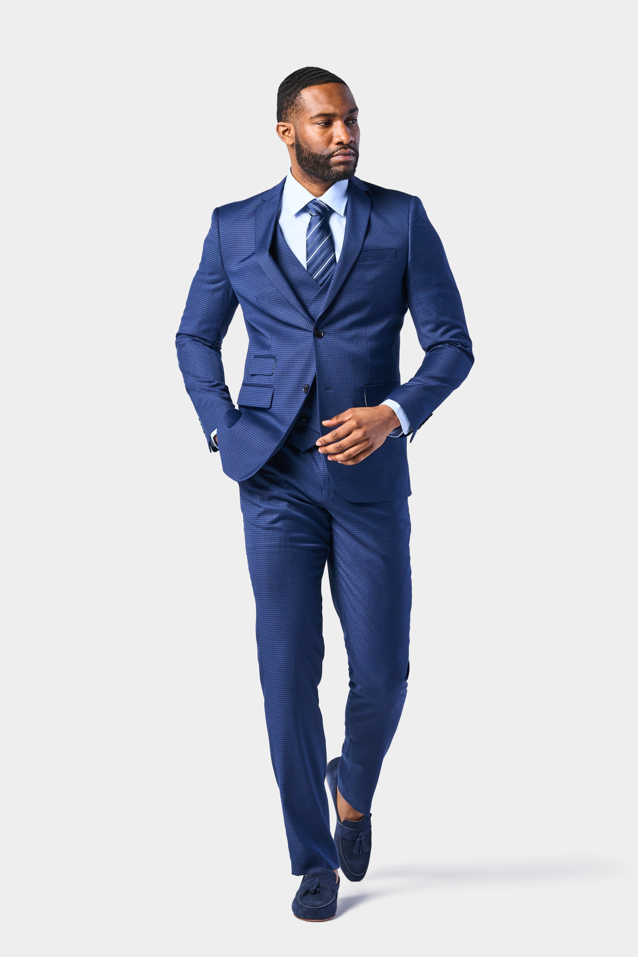 Blue and Black Mini Check 3 Piece Suit Blue and Black Mini Check 3 Piece Suit