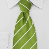 Grass Green and White Narrow Striped Necktie