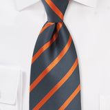 Gray and Orange Repp&Regimental Striped Necktie