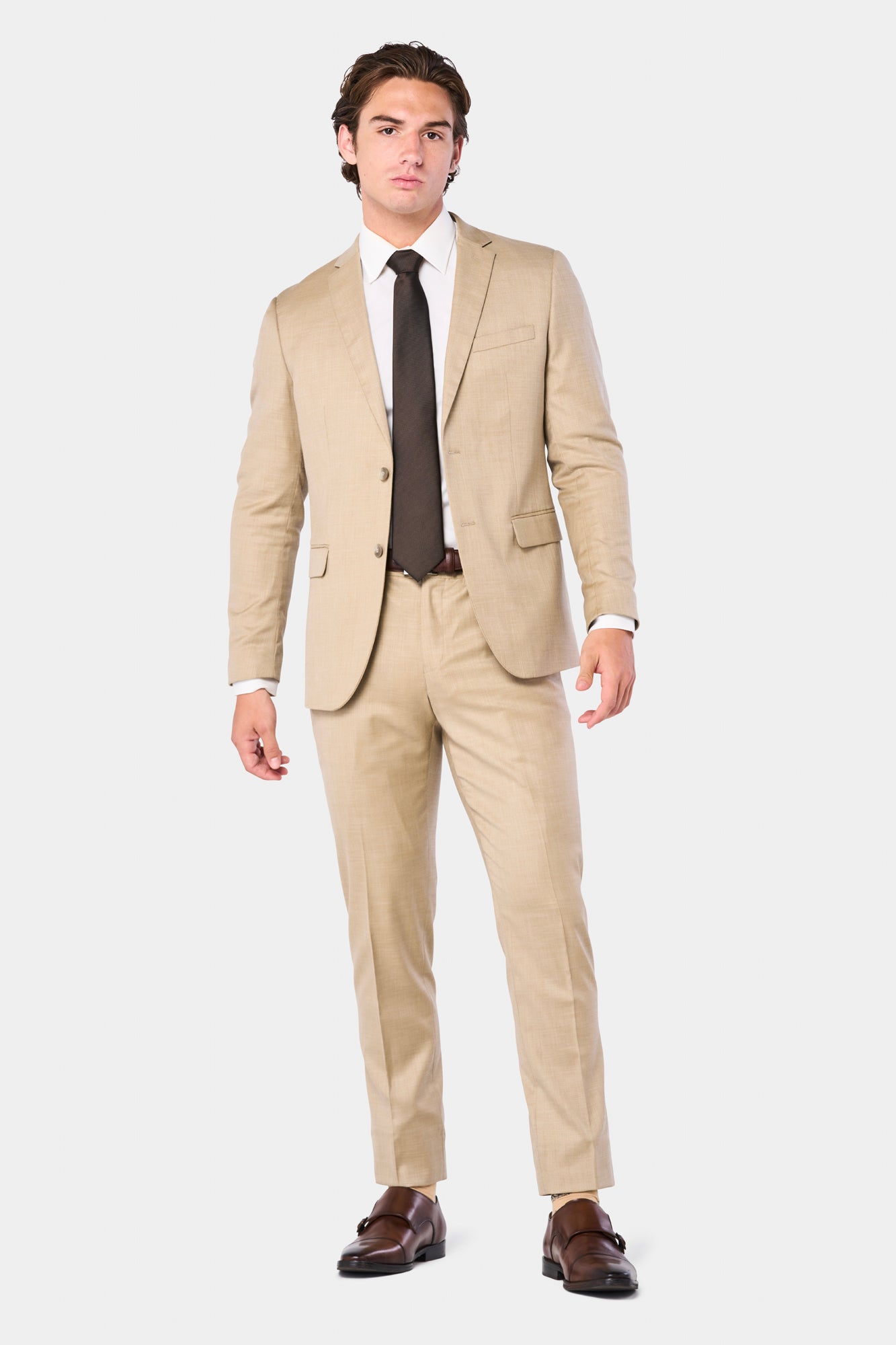 Tan Sharkskin 2 Button Suit