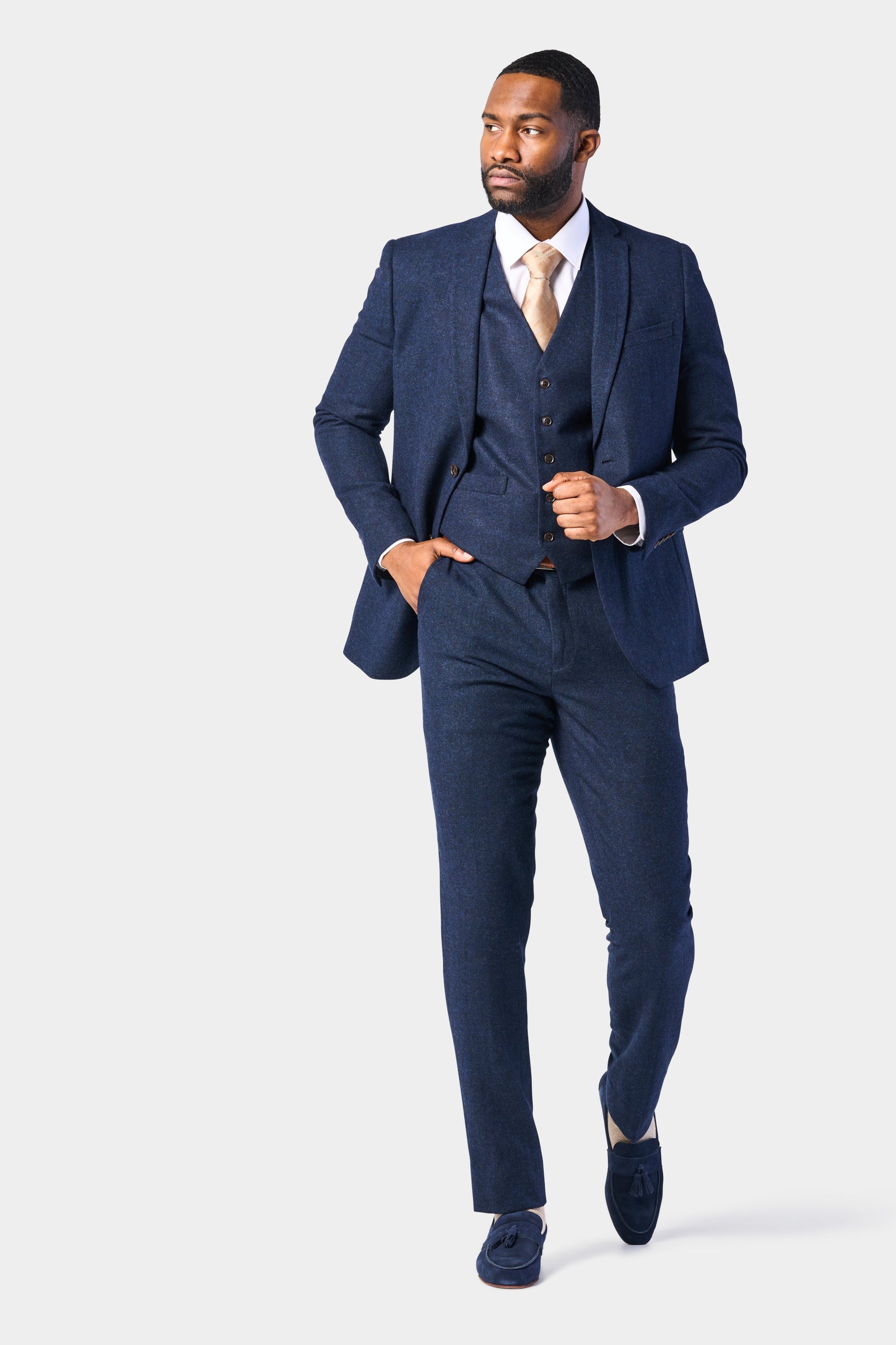Navy Blue Tweed 3 Piece Suit Navy Blue Tweed 3 Piece Suit