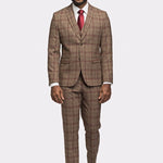 Brown Burgundy Plaid Flannel 3 Piece Suit - MenSuits