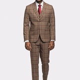 Brown Burgundy Plaid Flannel 3 Piece Suit - MenSuits