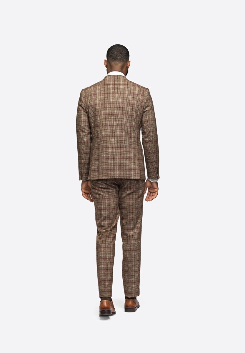 Brown Burgundy Plaid Flannel 3 Piece Suit - MenSuits