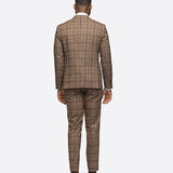 Brown Burgundy Plaid Flannel 3 Piece Suit - MenSuits