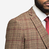 Brown Burgundy Plaid Flannel 3 Piece Suit - MenSuits