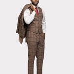 Brown Burgundy Plaid Flannel 3 Piece Suit - MenSuits