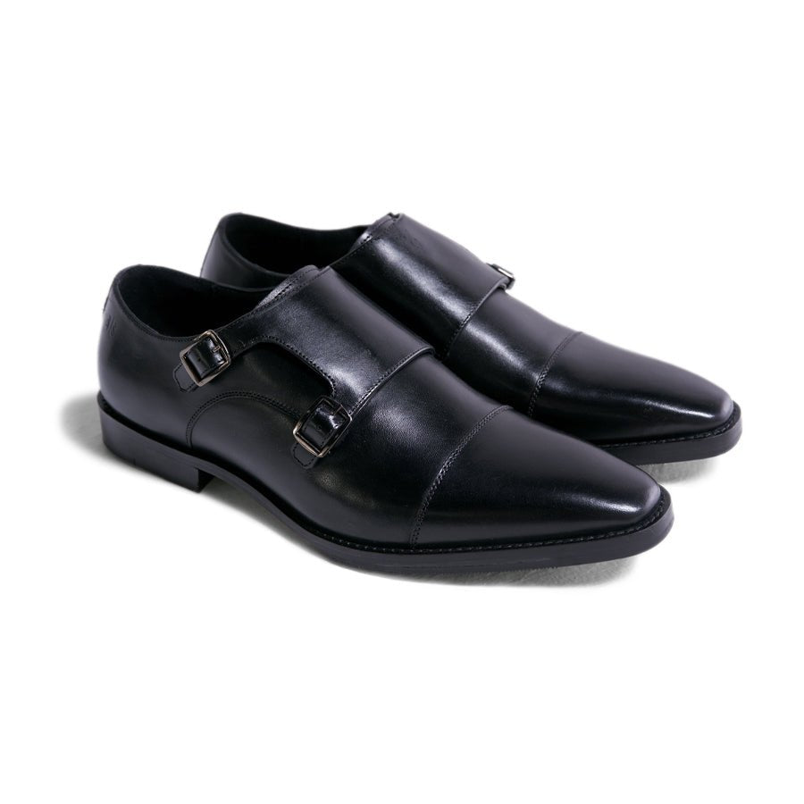 Double Monk Strap Black Shoes - MenSuits