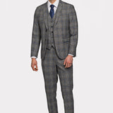 Gray Blue Flannel Plaid 3 Piece Suit - MenSuits