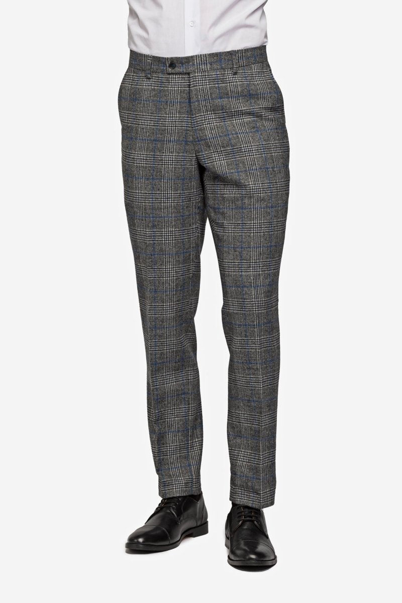 Gray Blue Flannel Plaid 3 Piece Suit - MenSuits