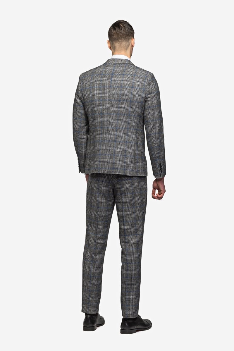 Gray Blue Flannel Plaid 3 Piece Suit - MenSuits