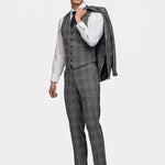 Gray Blue Flannel Plaid 3 Piece Suit - MenSuits