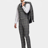 Gray Blue Flannel Plaid 3 Piece Suit - MenSuits