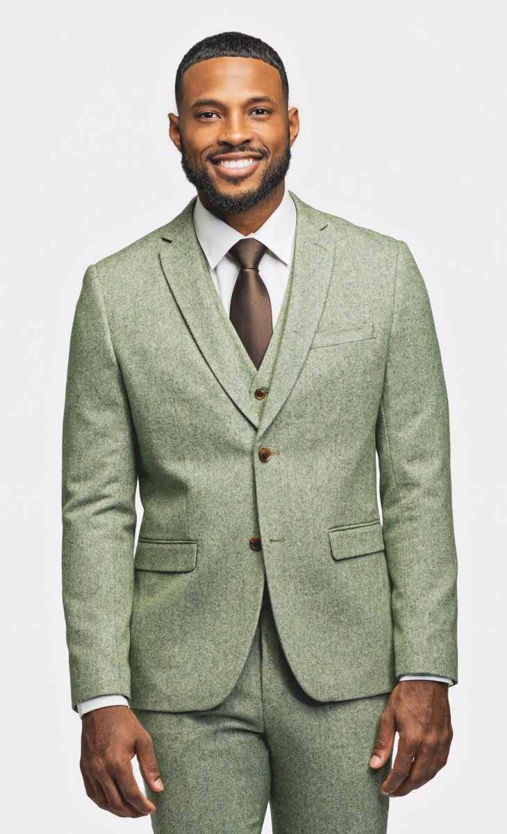 Light Green Tweed 3 Piece Suit - MenSuits