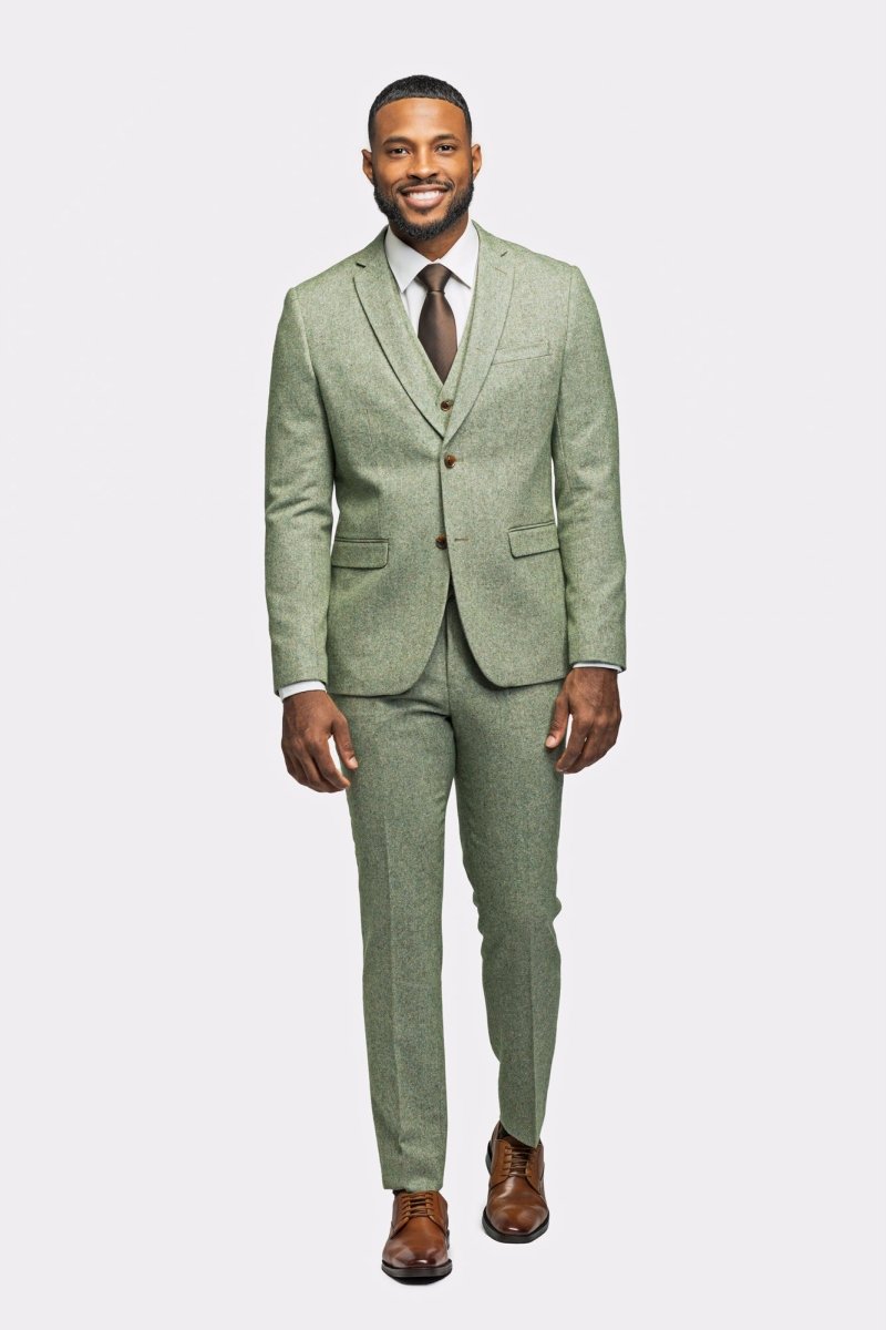 Light Green Tweed 3 Piece Suit - MenSuits