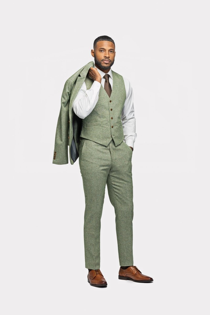 Light Green Tweed 3 Piece Suit - MenSuits