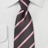 Espresso and Pink Repp&Regimental Striped Necktie