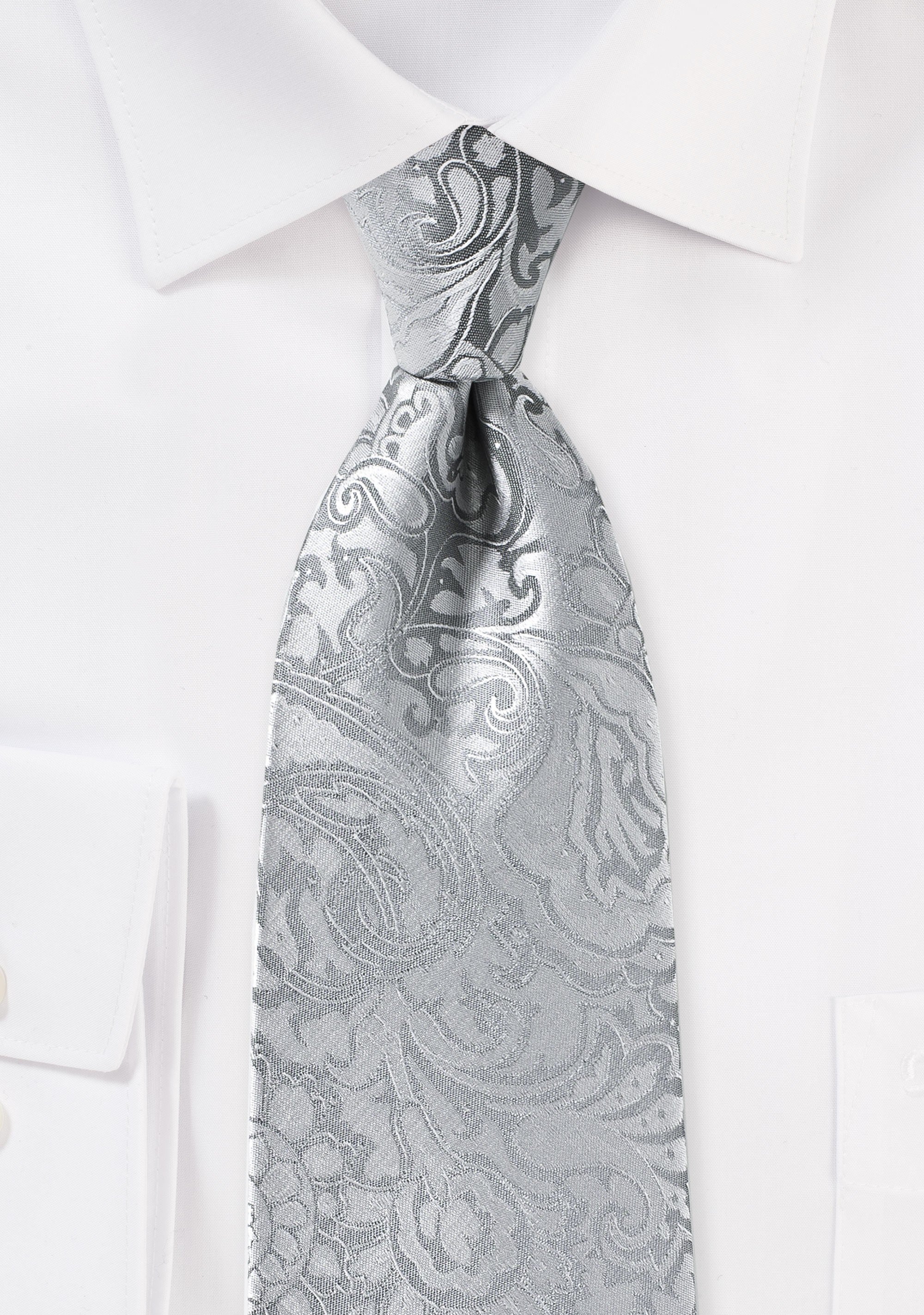 Silver Floral Paisley Necktie