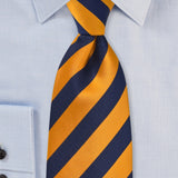 Tangerine and Navy Repp&Regimental Striped Necktie