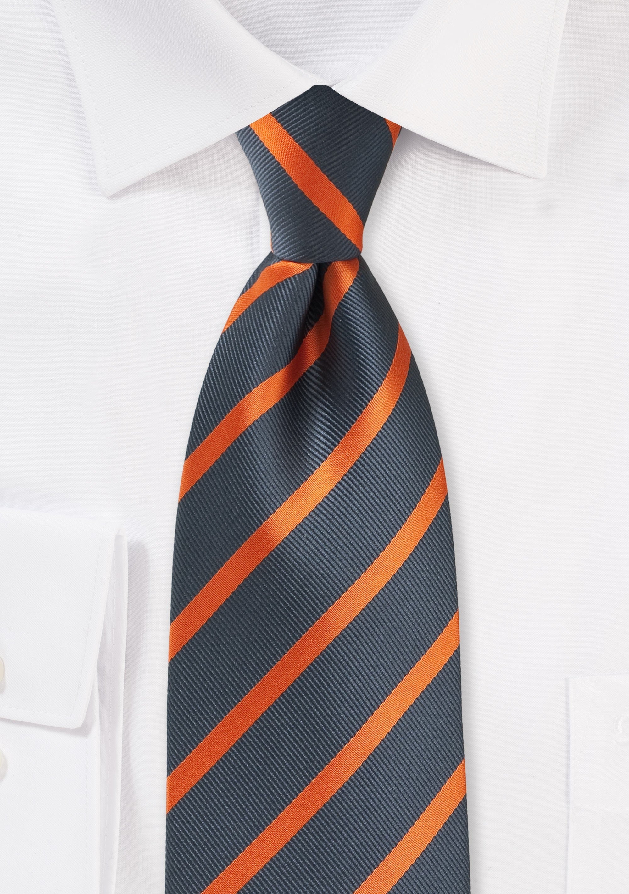 Gray and Orange Repp&Regimental Striped Necktie