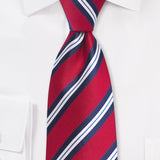 Preppy Red and Blue Repp&Regimental Striped Necktie