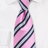 Preppy Pink, Blue, and White Repp&Regimental Striped Necktie