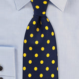 Navy and Lemon Yellow Polka Dot Necktie