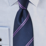 Navy and Lavender Narrow Striped Necktie