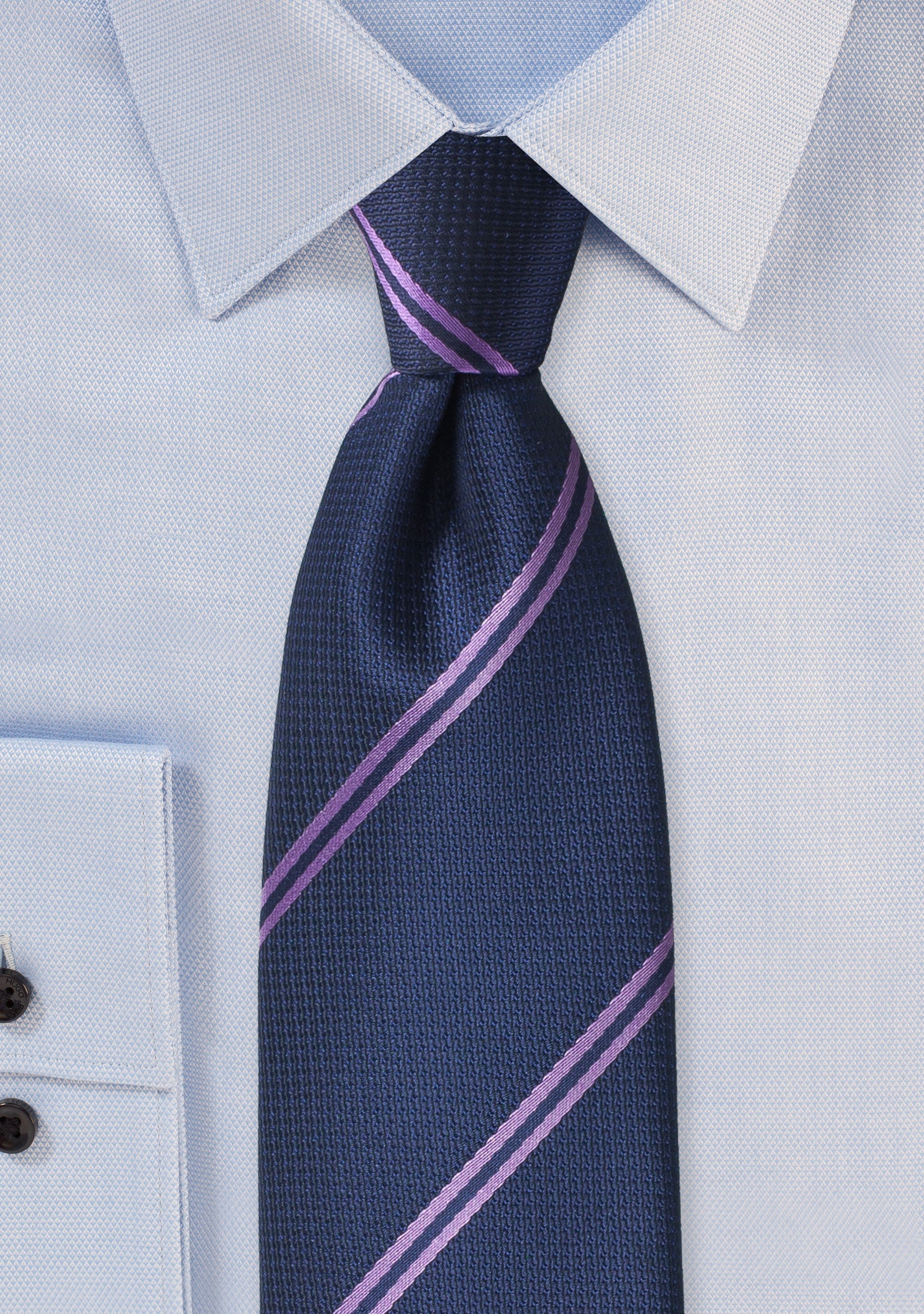 Navy and Lavender Narrow Striped Necktie
