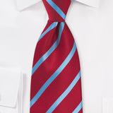 Tomato Red and Cornflower Blue Repp&Regimental Striped Necktie