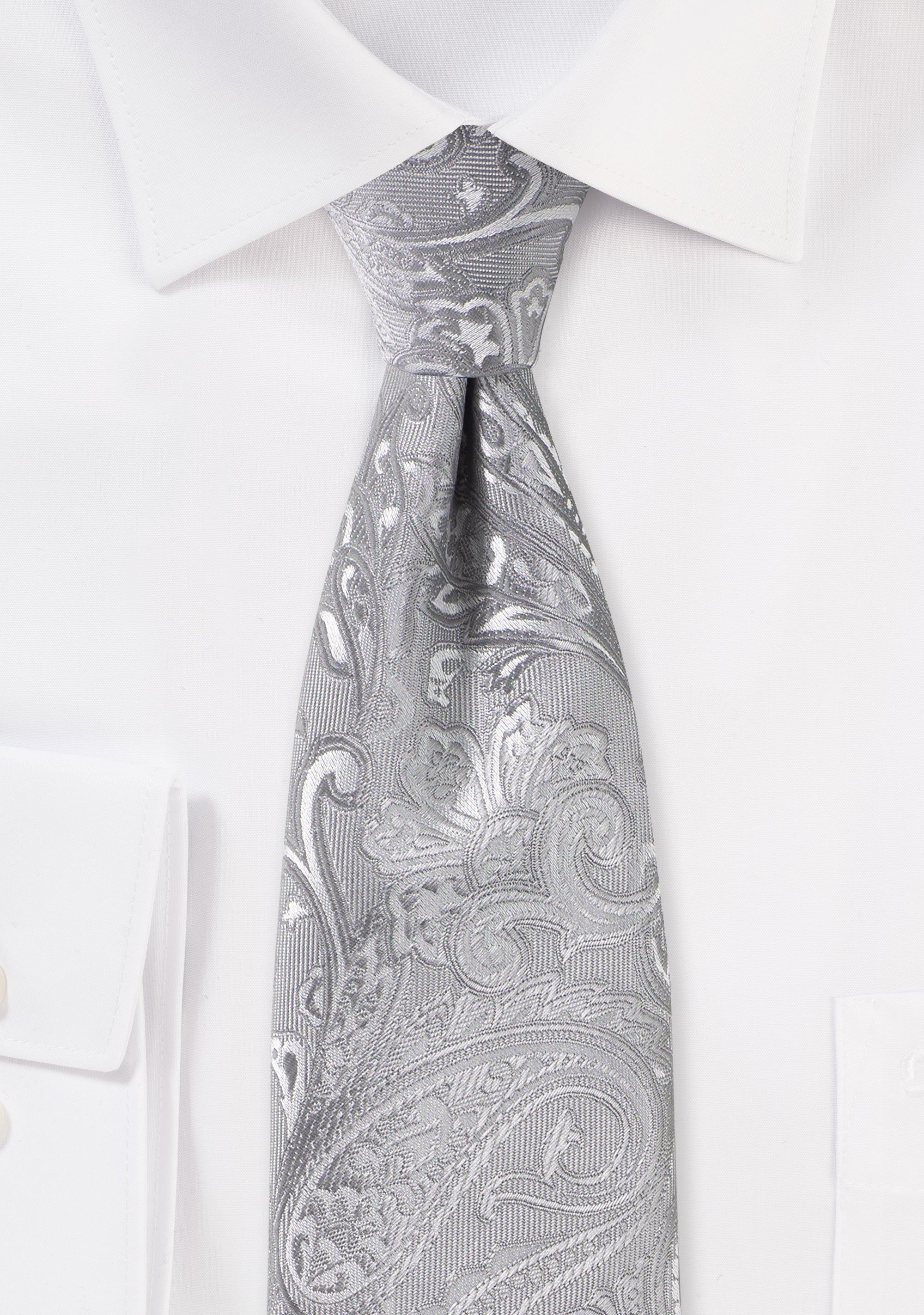 Festive Silver Proper Paisley Necktie