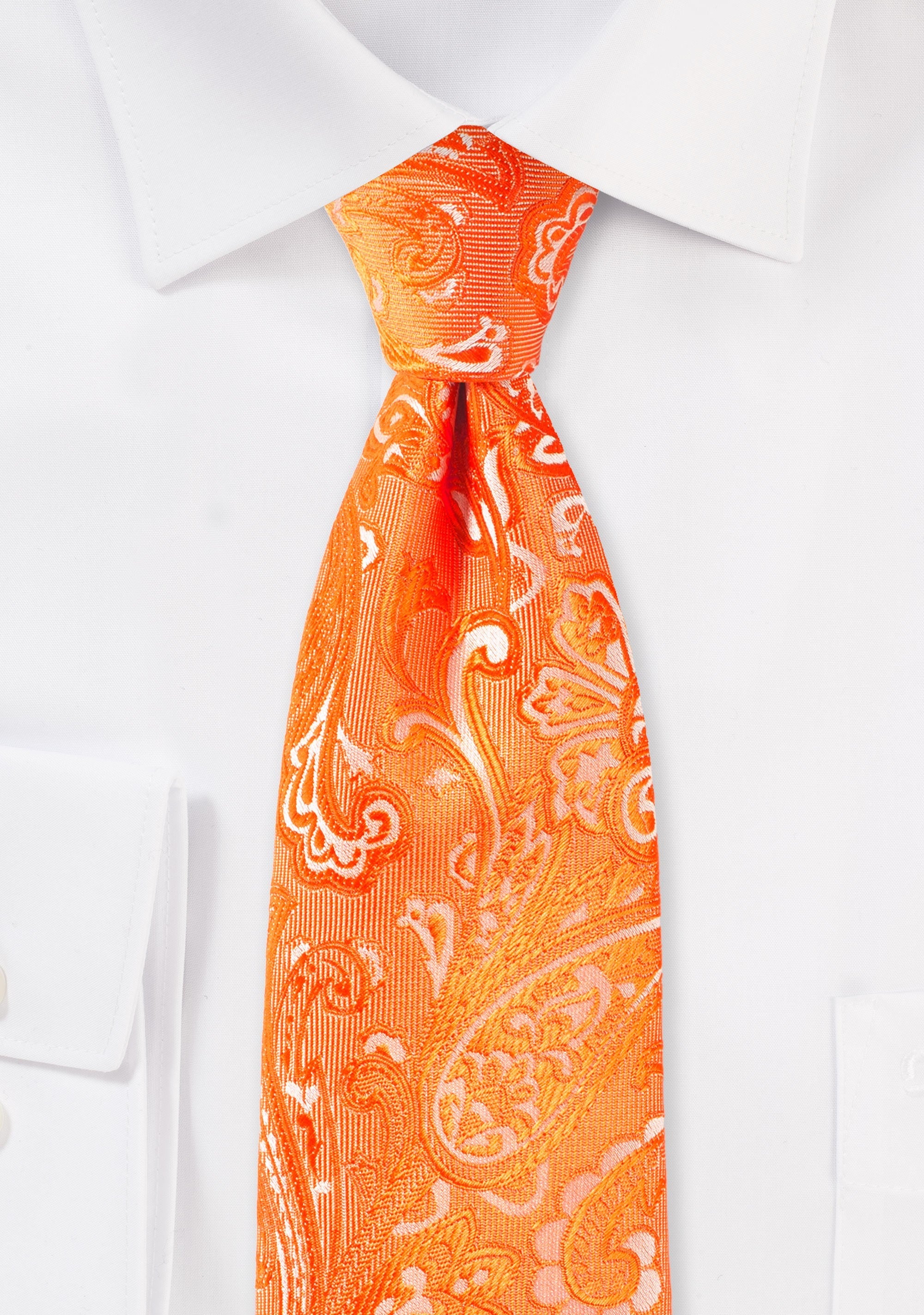 Mandarin Orange Proper Paisley Necktie