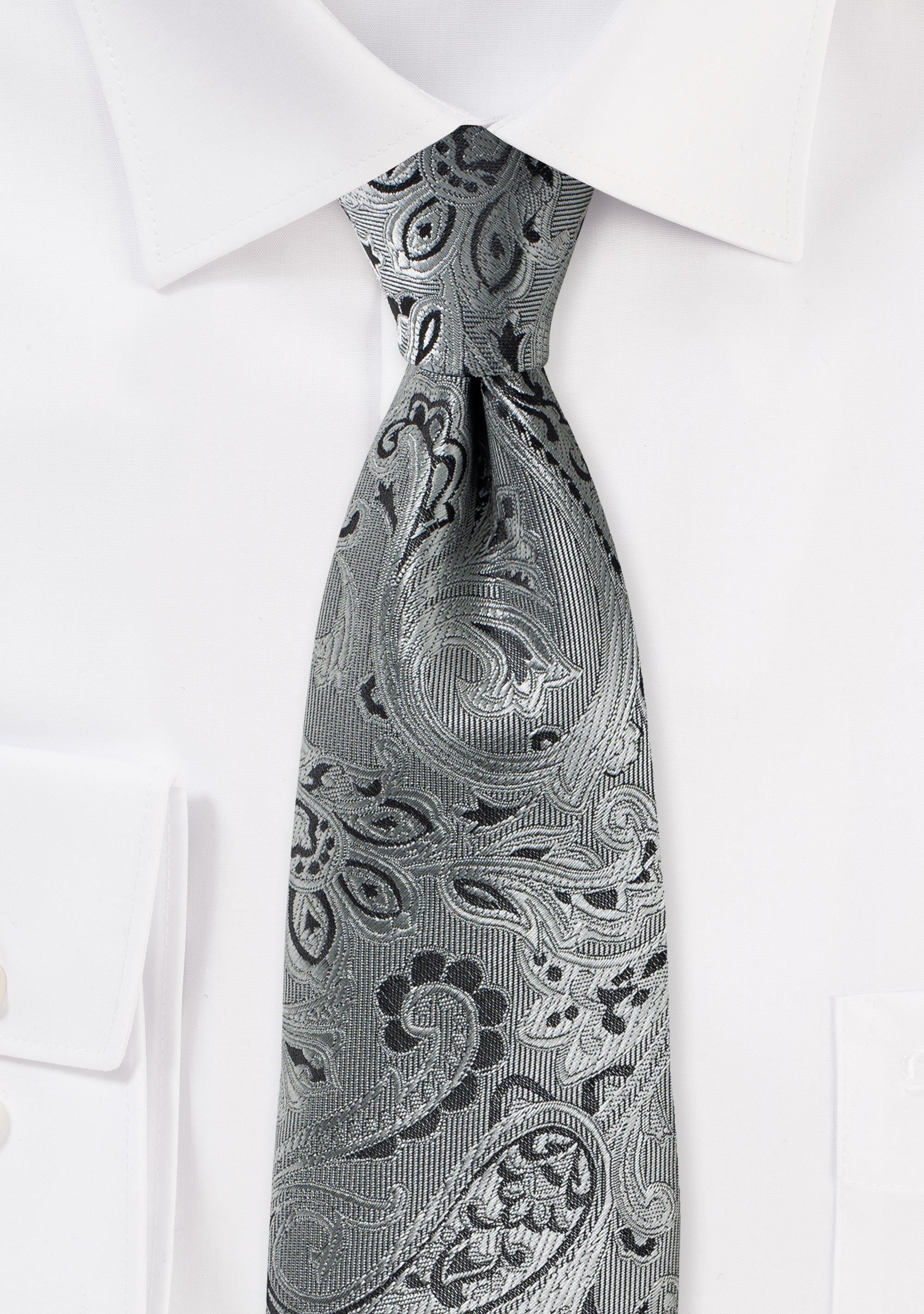 Mercury Silver Proper Paisley Necktie