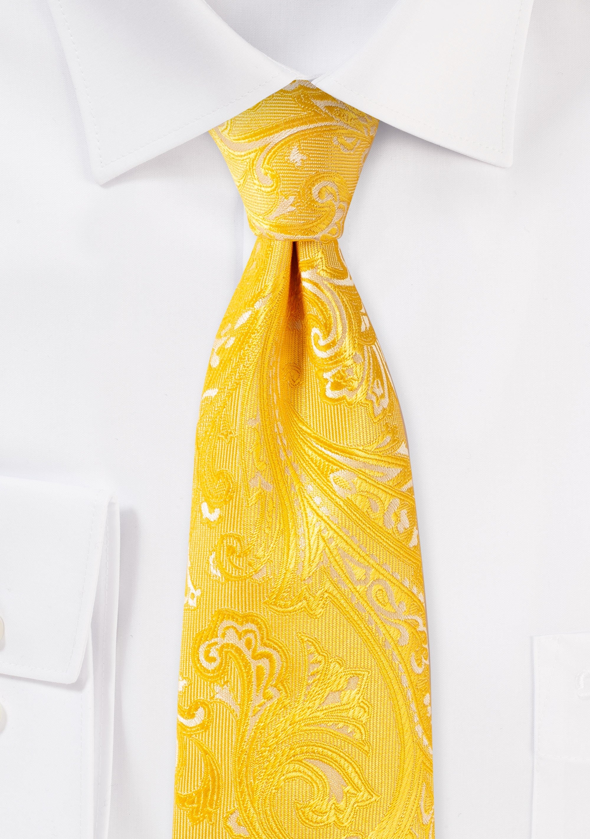 Canary Yellow Proper Paisley Necktie