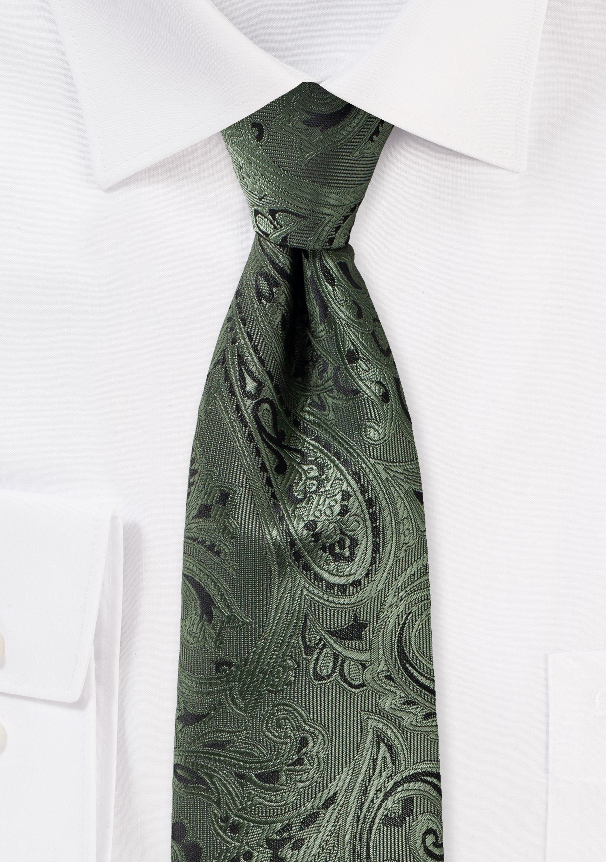 Moss Green Proper Paisley Necktie