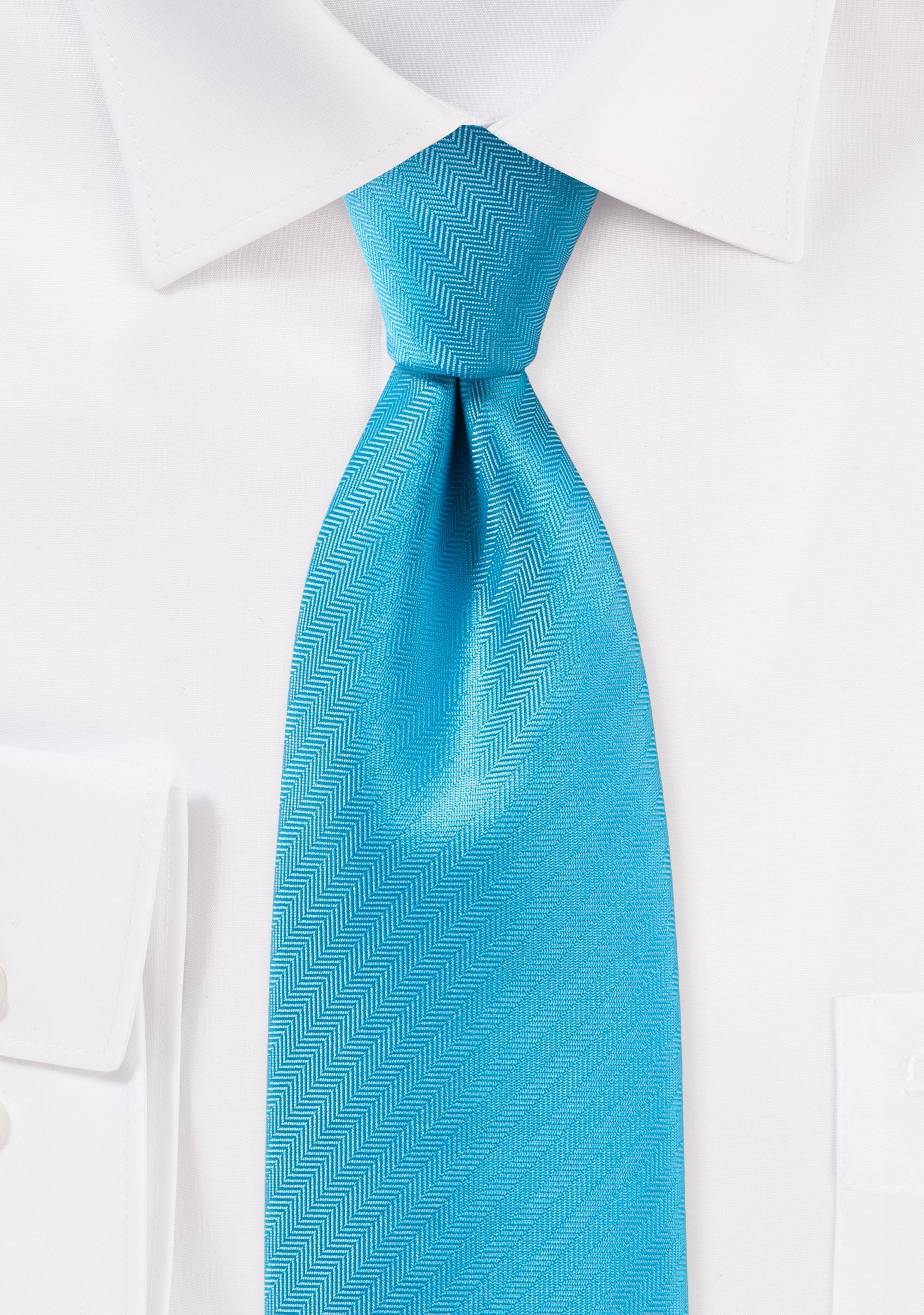 Cyan Blue Herringbone Necktie