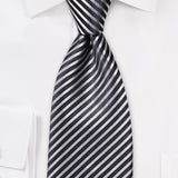 Smoke Gray and Charcoal Narrow Striped Necktie