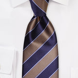 Tan and Navy Repp&Regimental Striped Necktie