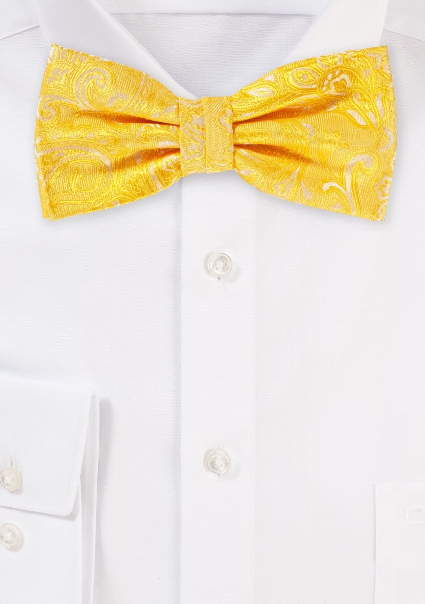 Canary Yellow Proper Paisley Bowtie - MenSuits
