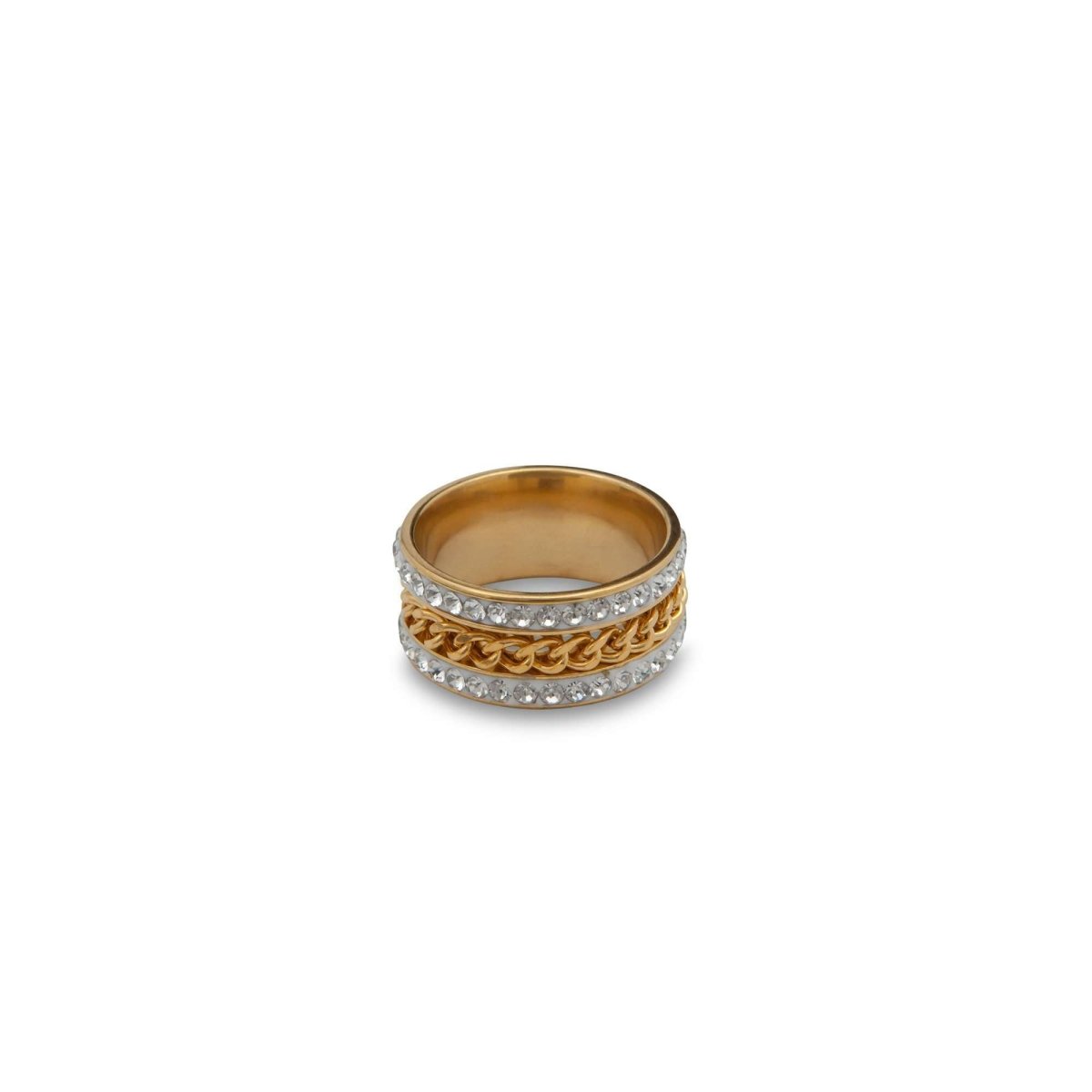 DIamond Bezzled Braided Gold Chain Ring - MenSuits