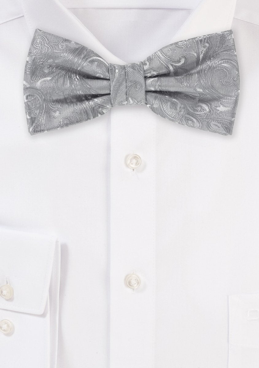 Festive Silver Proper Paisley Bowtie - MenSuits