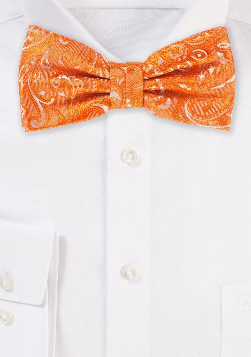 Mandarin Orange Proper Paisley Bowtie - MenSuits