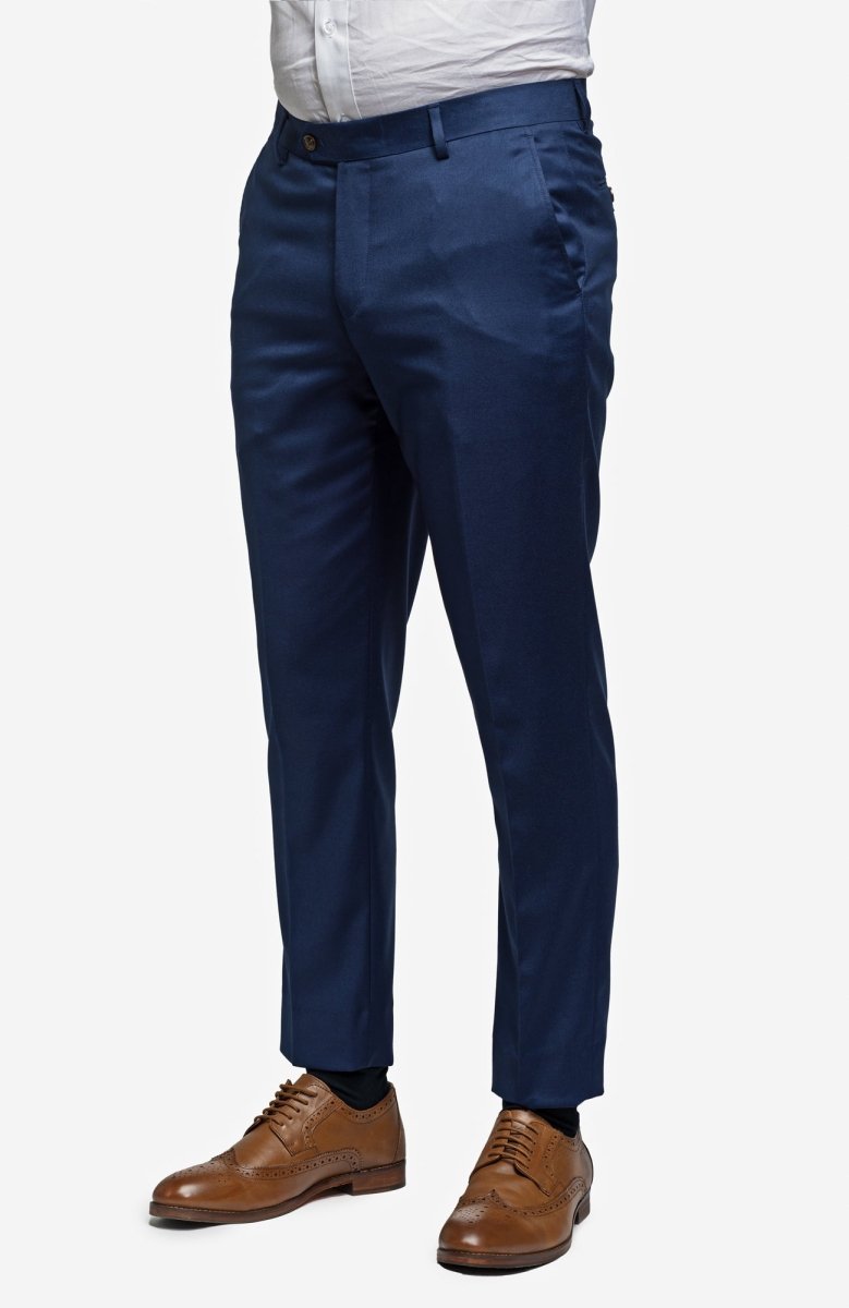 Medium Blue Flat-Front Pants - MenSuits