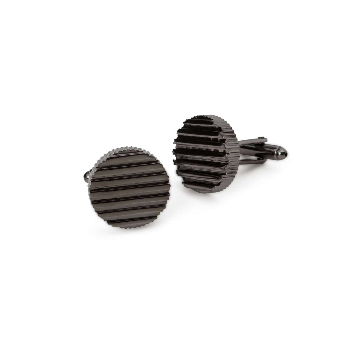 Round Gun Metal Ridged Cufflinks - MenSuits